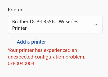 Windows Printer Error 0x80040003